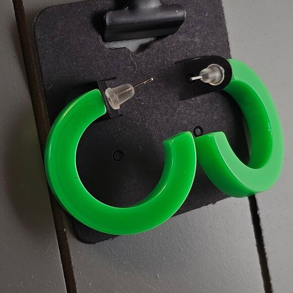 Set of 4 Hoop Earrings 1.2" Retro 1980s Neon Chunky Pierced Acrylic Gift Bag Y2K - Picture 10 of 15